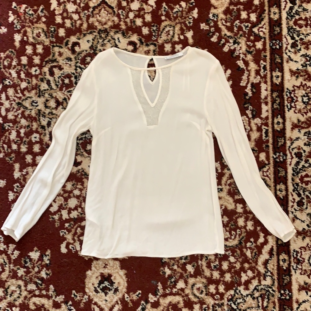 White blouse from Mango. Size small. Lace at the top.